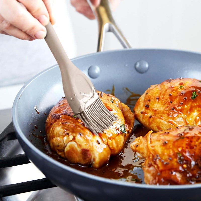 Greenpan Silicone Basting Brush, Cooking Kitchen Utensil, Sauce Marinades BBQ Grill Bake, Flexible Rubber Nonstick Cookware, Steel Core Heat-Resistant, Anti-Slip Handle BPA-Free Dishwasher Safe, Taupe - Image 2